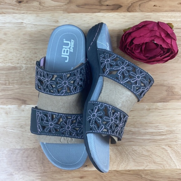 Jambu JBU Sport Grey Wildflower Two Strap Slide Sandal, 6.5M - Picture 2 of 8